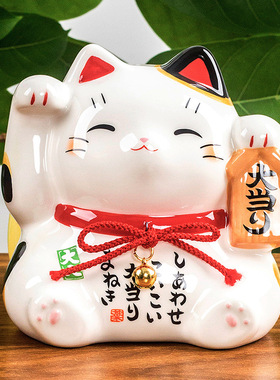 日本药师窑彩绘大当招财猫存钱罐摆件办公桌摆件笔简创意礼物日式