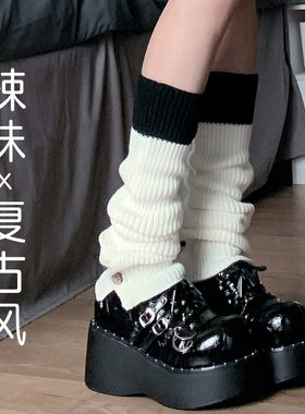 黑色撞色纽扣袜套日系少女可爱