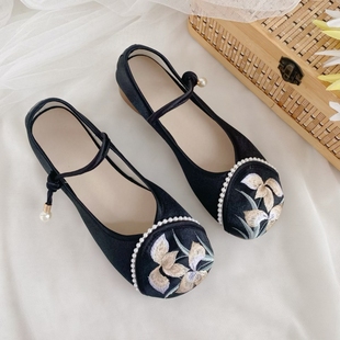 搭配旗袍中式 2023秋季 新款 圆头汉服布鞋 黑色女 国风复古气质绣花鞋