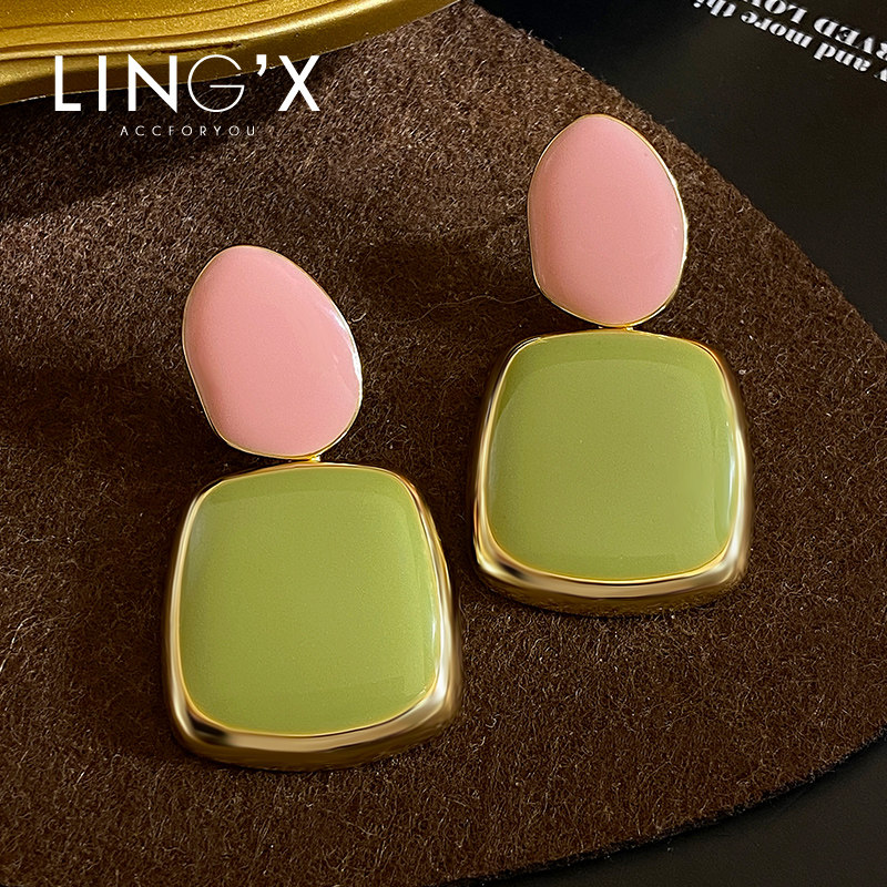 玲秀草莓酱牛油果色滴釉耳环2023新款爆款少女小清新春夏百搭耳钉