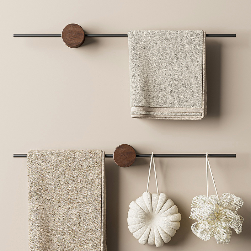 胡桃木毛巾架免打孔卫生间浴室极简毛巾杆浴巾挂杆收纳置物架子