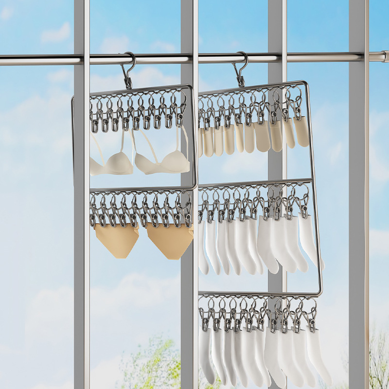 阳台晒袜子神器袜夹衣架多夹子晾衣夹不锈钢晒衣架多功能内衣内裤