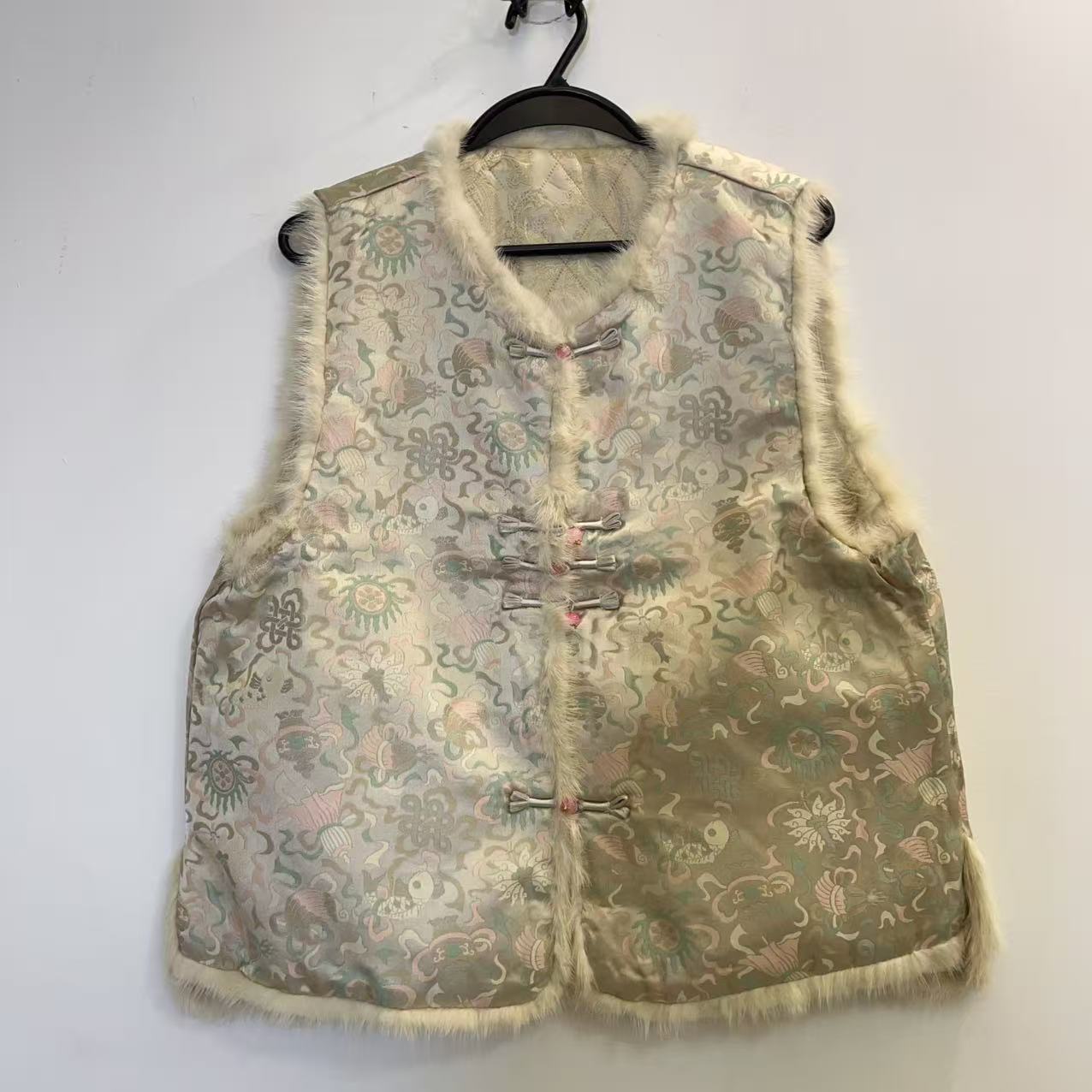 显瘦高级圆领拼接水貂毛盘扣马甲