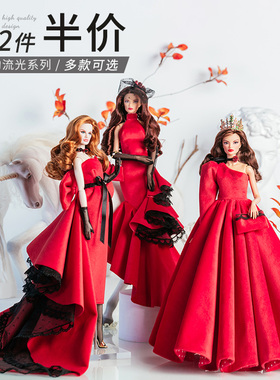 现货原创仙仙超模娃娃衣服装礼服大红色爸比FR可穿女孩换装潮玩具