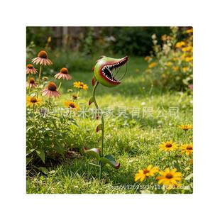 跨境新品彩绘食人花铁艺地插趣味Human-eating flower decoration