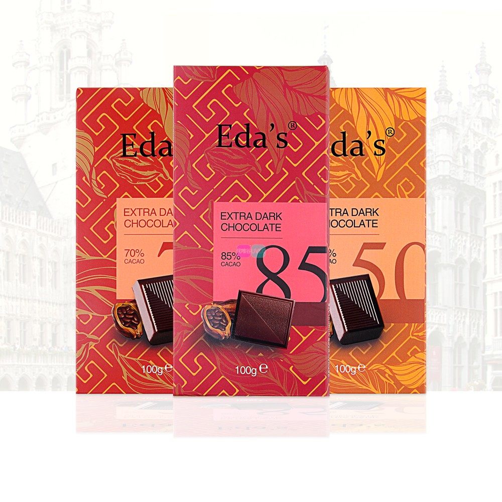 德国原装进口黑巧克力零食edas艾达的世界纯可可脂醇苦排块砖盒装