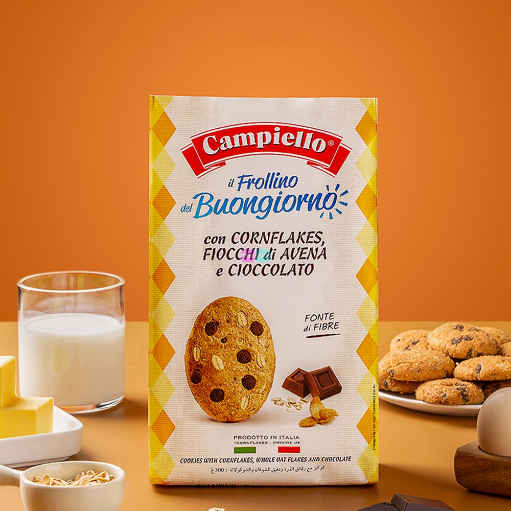 意大利原装进口零食卡佩罗燕麦玉米片黑巧克力粗粮饼干袋装300g