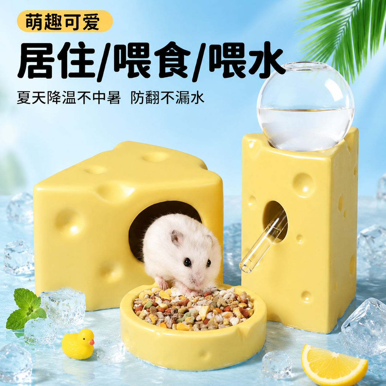 仓鼠饮水器水壶不锈钢滚珠金丝熊笼子用品喝水立式陶瓷防漏水樽