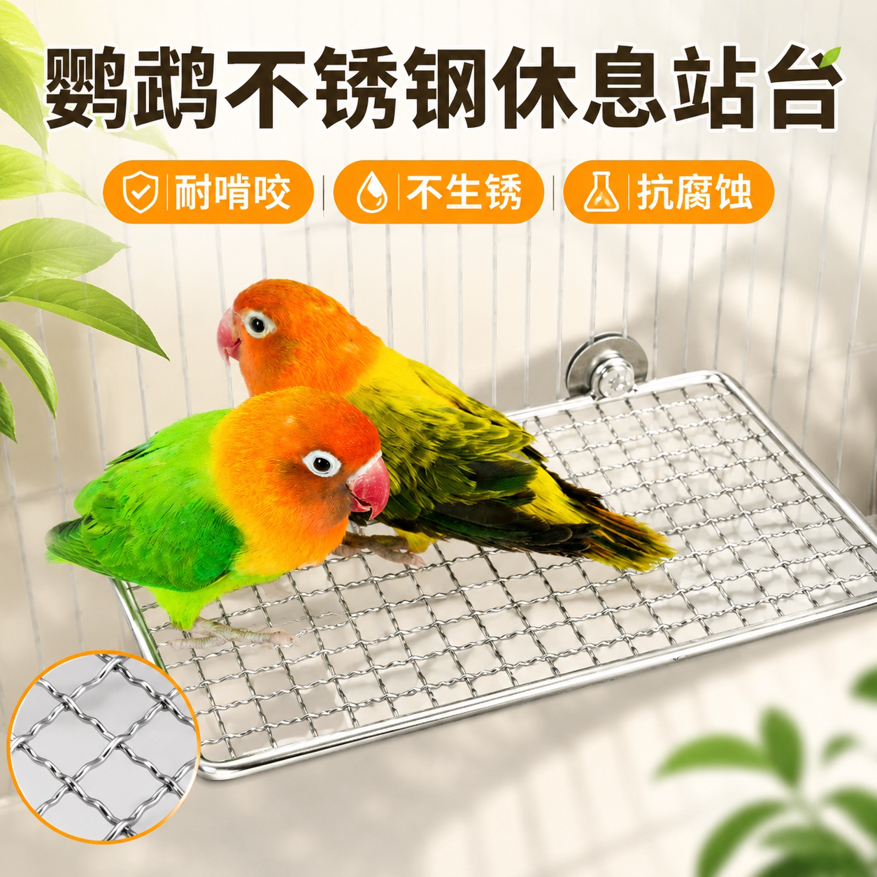 鹦鹉站台不锈钢休息平台食台站网站架跳台小鸟类用品鸟笼置物架子