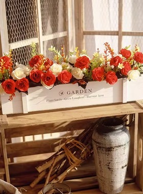 轻奢栅栏仿真花插花客厅桌面摆件绿植盆栽花园摆设室内外干花装饰