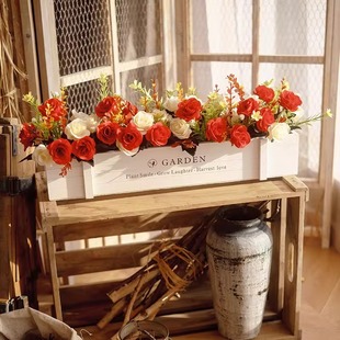 轻奢栅栏仿真花插花客厅桌面摆件绿植盆栽花园摆设室内外干花装饰