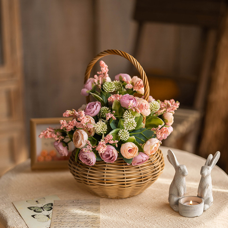 喜莱卡藤篮花藤编提篮仿真花束假花客厅餐桌装饰摆件插花束装饰品,家居饰品,仿真花/假花,淘宝优惠券,粉丝福利购,淘宝优惠卷