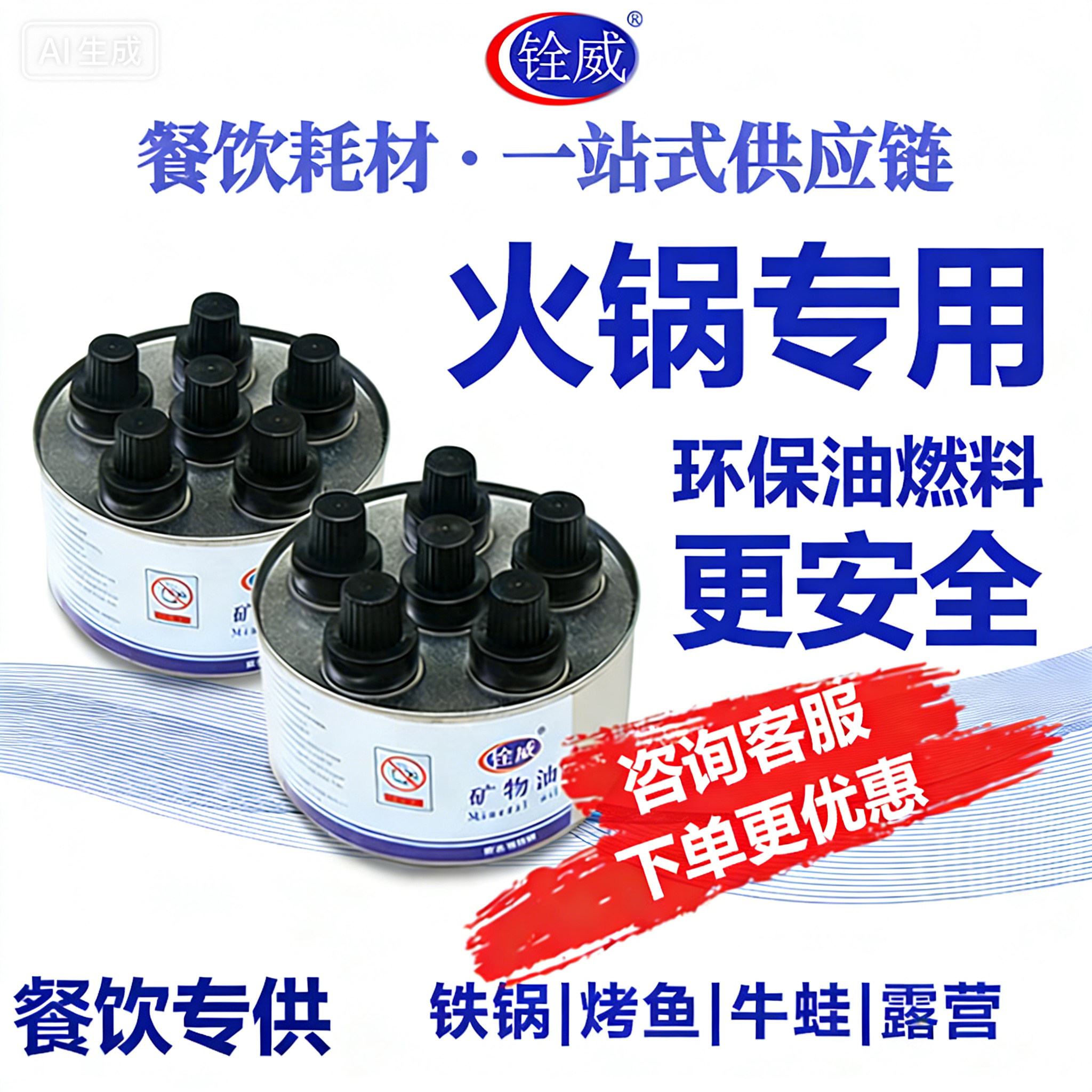铨威六头燃料罐外卖烤鱼店小火锅酒店专用一次性加热燃油酒精炉