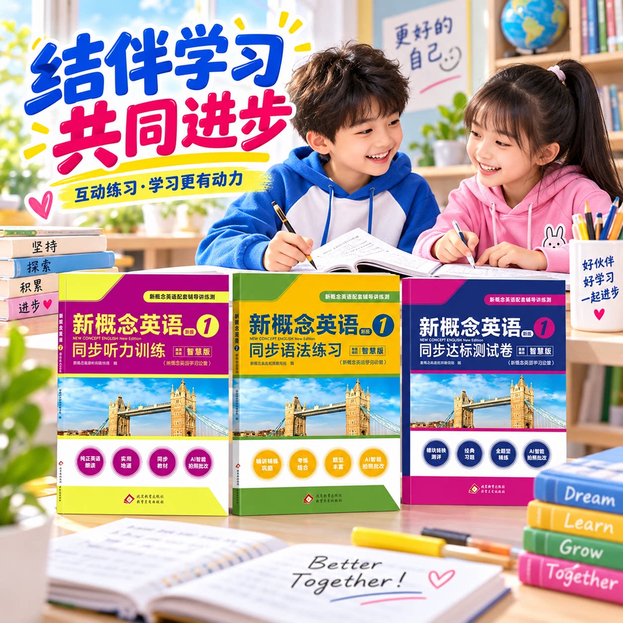 新概念英语学习教材搭配练习册 同学结伴学习互动训练     听力语法测试多维提升 小学生英语入门辅导资料