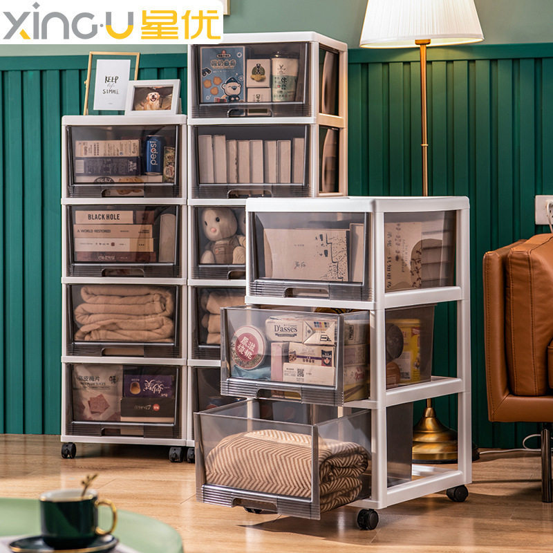 收纳箱抽屉式塑料收纳柜子零食玩具多层储物柜衣服柜收纳架带抽屉