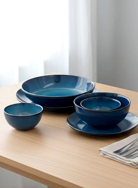 北欧复古深蓝色陶瓷大碗轻奢餐具西餐碗沙拉碗家用菜碗意面碗汤碗
