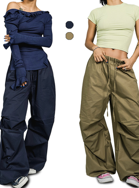 王润SOHANA24经典美式复古高密凉感辣妹休闲伞裤降落伞工装裤神裤