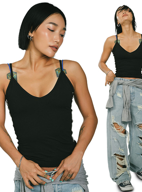 王润SOHANA2024夏季慵懒美式辣妹运动外穿V领复古吊带背心