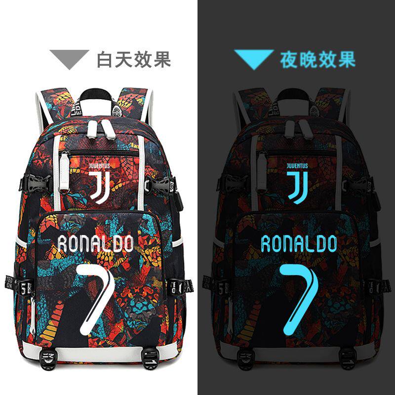 2024夜光C罗7号双肩背包男学生书包欧冠罗纳尔多球星纪念运动双肩