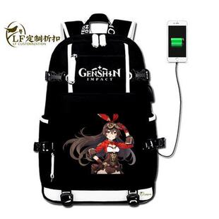 2024原神游戏周边温迪可莉七七同款书包双肩背包大容量时尚牛津纺