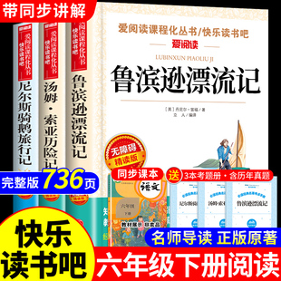 全套3册 六年级下册鲁滨逊漂流记正版汤姆索亚历险记爱丽丝漫游奇境尼尔斯骑鹅旅行寒假课外书读物快乐读书吧必读正版鲁宾汉鲁冰孙