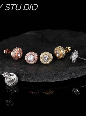 欧美嘻哈锆石耳钉男款高级感 防过敏百搭独特情侣耳饰高级感轻奢