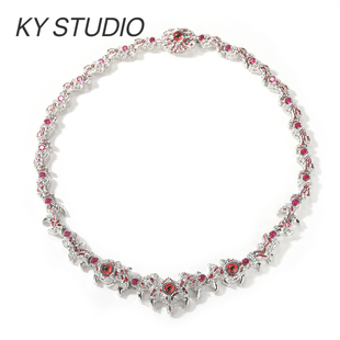 2025欧美夸张尖刺寄生红眼睛荆棘镶钻嘻哈项链男小众设计潮流配饰