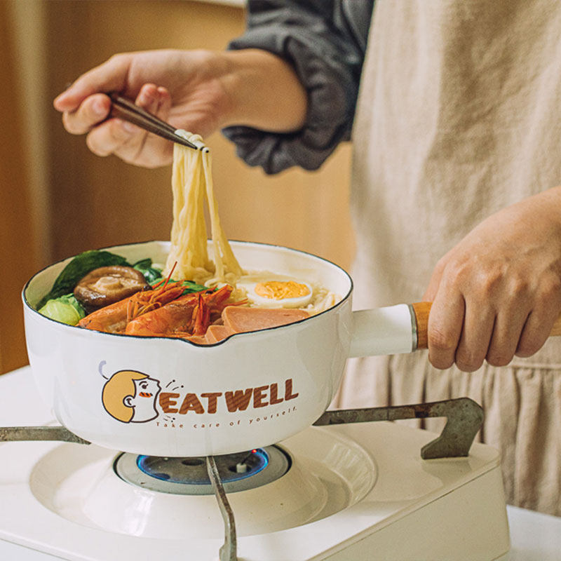 eatwell雪平锅家用一人食煮泡面锅搪瓷汤锅辅食热奶锅小高级