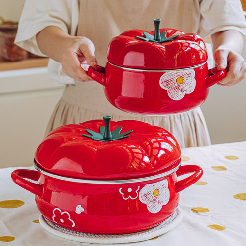 珐琅花朵番茄锅搪瓷锅家用电磁炉燃气专用小汤锅送礼圣诞礼物