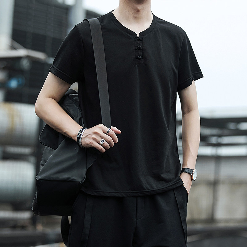 SUMMER CHINESE STYLE LINEN SHORT SLEEVE T-SHIRT RETRO TREND YOUTH HALF-SLEEVED BASE DRESS TIDE MENS COTTON AND LINEN SHIRT