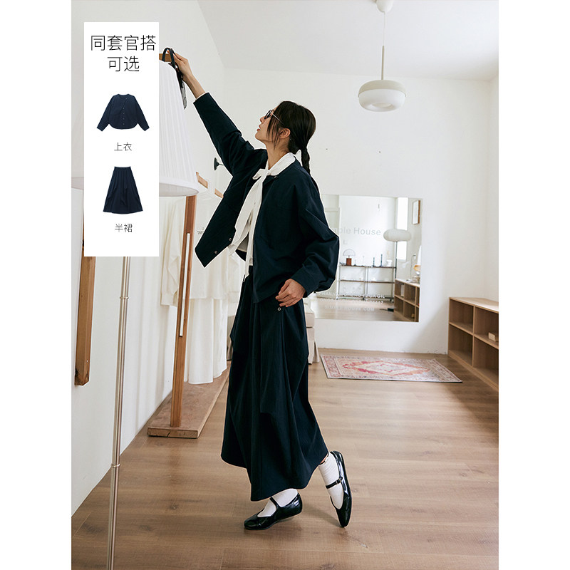 日系通勤设计感衬衫外套半裙套装图片