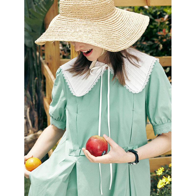 鹿与飞鸟"珍珠日记"多风格花边拼贴重工塔克褶假领子5091