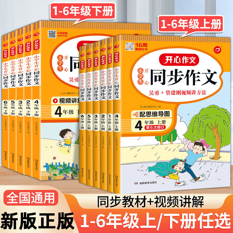 2023版一二三四五六年级开心同步作文上册下册人教版部编版小学生123456年级作文大全语文专项训练精选素材书写作入门技巧练习册属于什么档次？