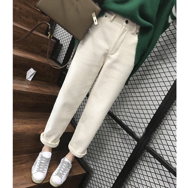 秋冬季直筒工装休闲学生宽松灯芯绒萝卜裤九分西装裤女小脚哈伦裤