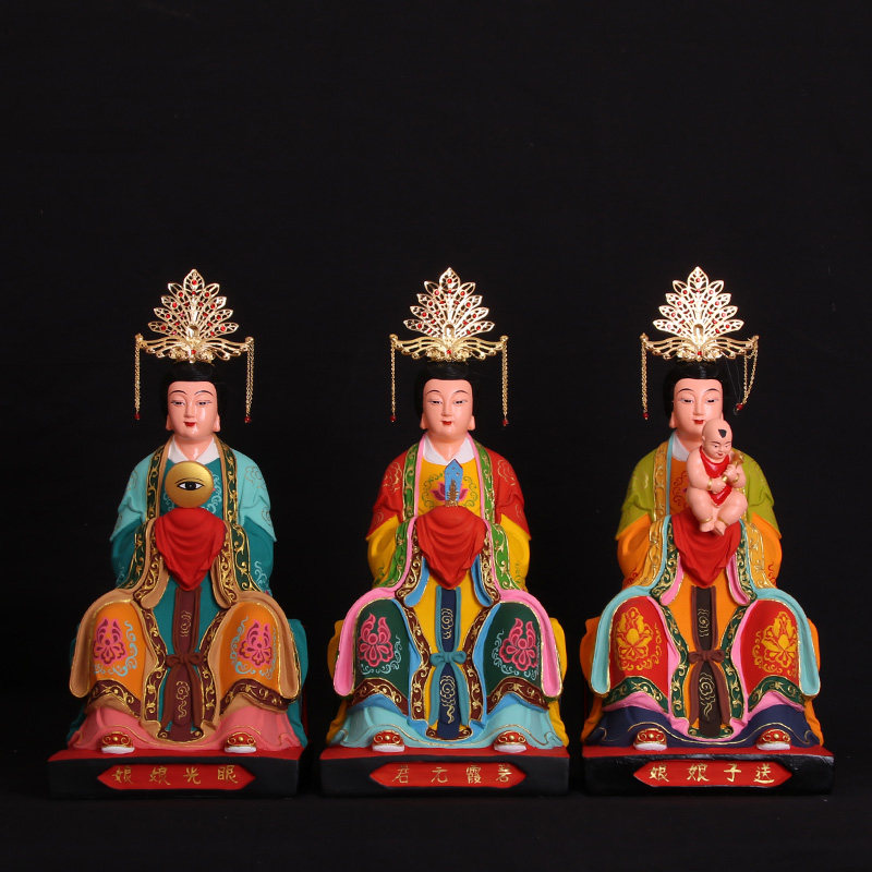 碧霞元君三霄送子眼光娘娘泰山圣母树脂佛像居家摆件客厅创意中式