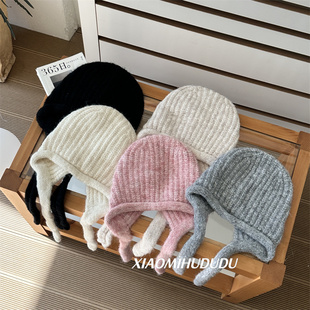 儿童帽子秋冬季韩版可爱卷边系绳针织帽男女童保暖休闲百搭护耳帽
