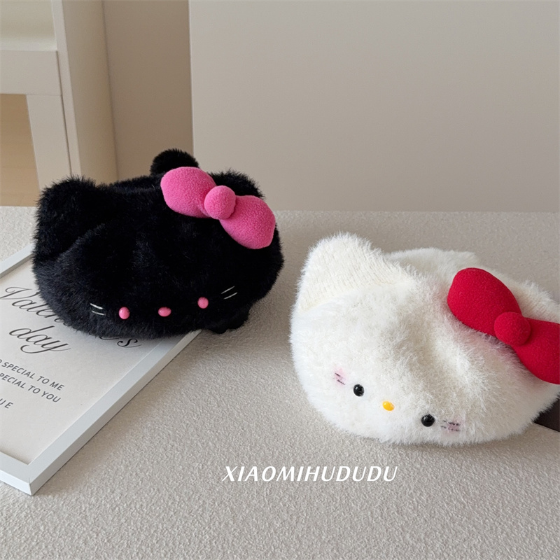 可爱猫咪毛绒贝雷帽女冬季日系