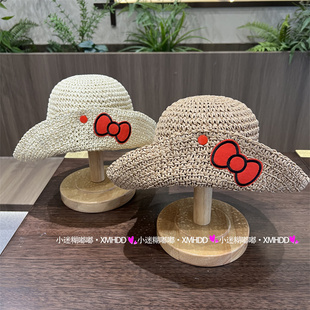 亲子防晒帽夏季编织翻檐草帽母女同款蝴蝶结度假风遮阳帽女童帽子