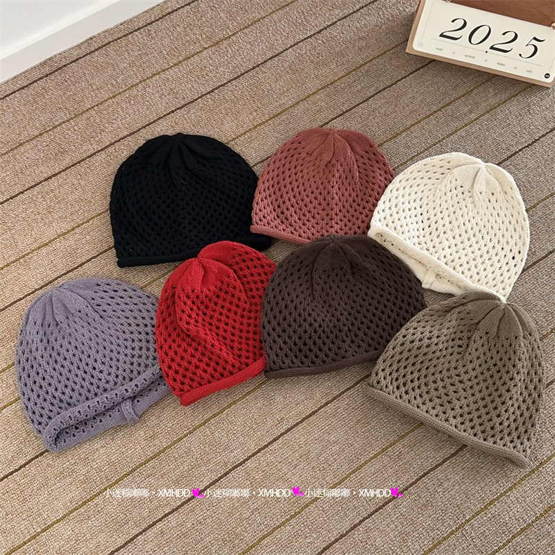 韩版镂空透气女童针织帽儿童冷帽