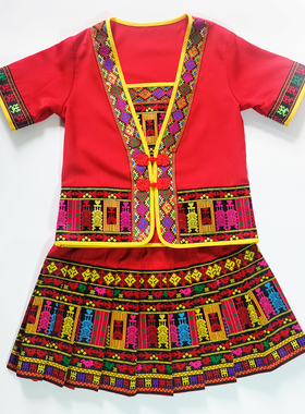 2025春夏季海南黎族服装新款百褶裙黎族男女童装黎锦服饰少数民族