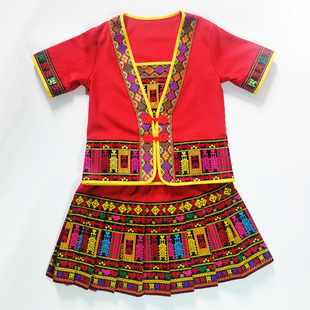 2025春夏季海南黎族服装新款百褶裙黎族男女童装黎锦服饰少数民族