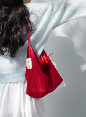 辛芷蕾同款单肩包韩系极简布包松弛红色包包新款尼龙托特包斜挎包