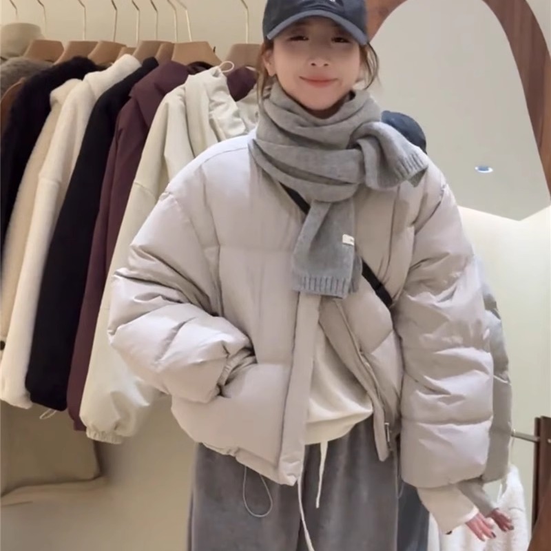 白鸭绒羽绒服女短款面包服冬季
