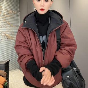 2024新款 双面穿夹棉外套女连帽棉服秋冬季 宽松高级感小个子棉袄