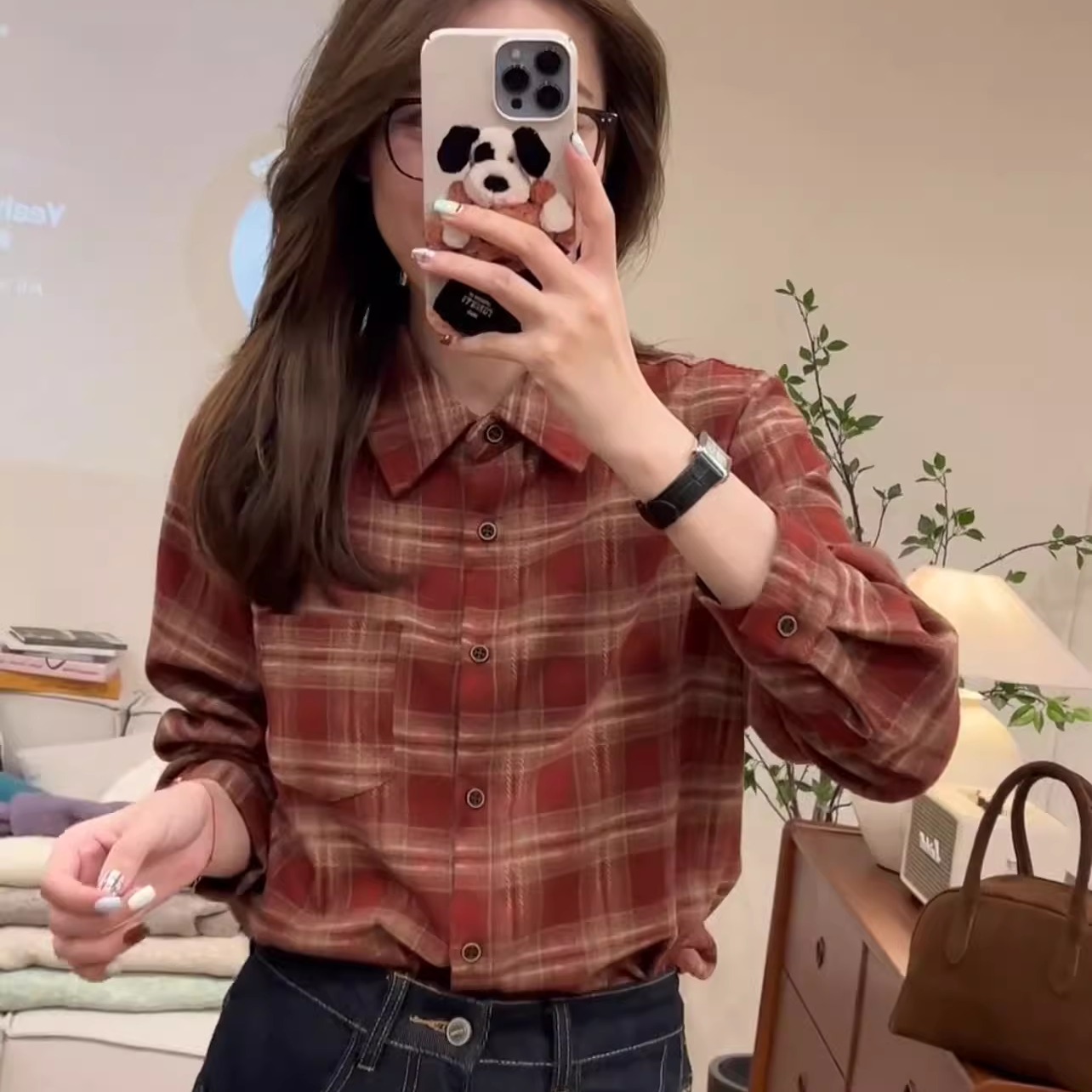 格子衬衫女加厚磨毛秋冬新款