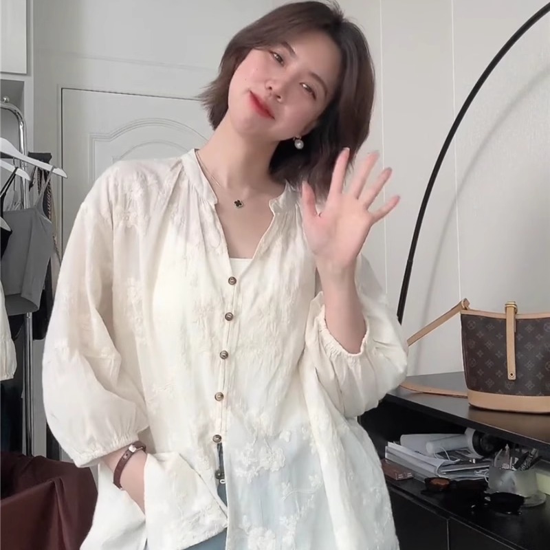 新中式国风防晒衬衫女刺绣中长款