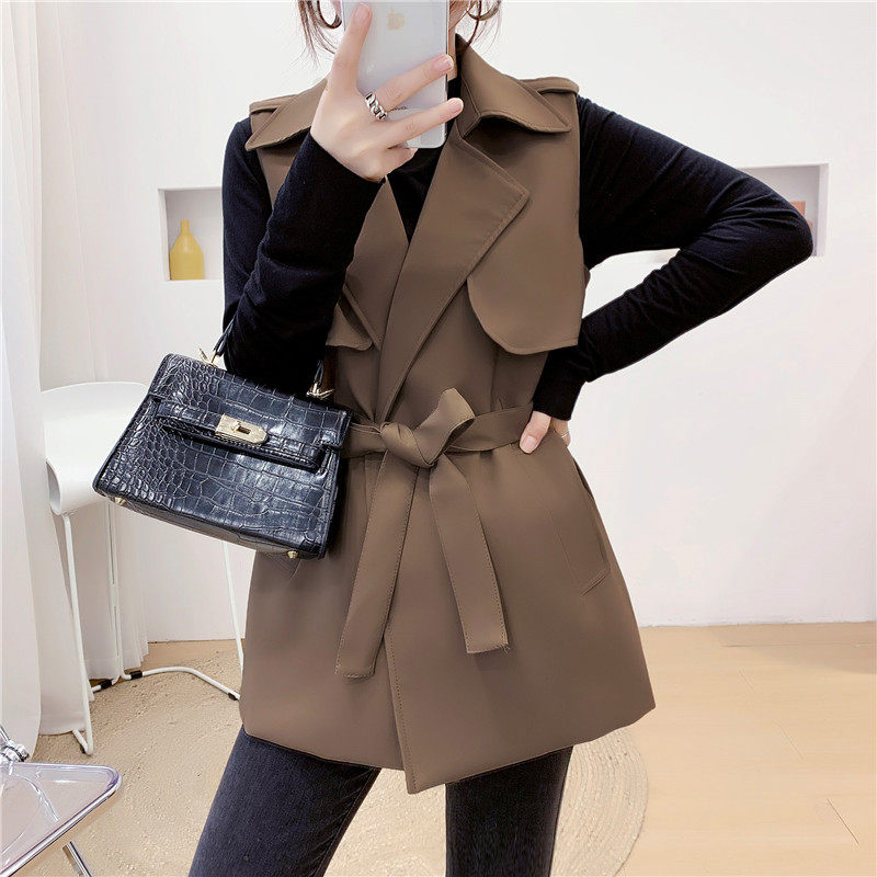 风衣马甲女中长款英伦风新款百搭收腰西装马夹秋外穿时尚背心坎肩