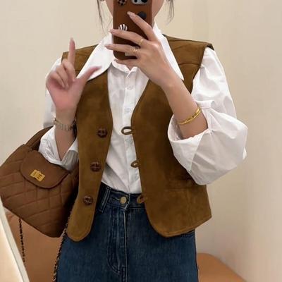 鹿皮绒马甲女短款背心