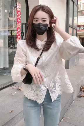 新中式国风衬衫女小衫2025春季新款高级感刺绣小个子法式上衣外套