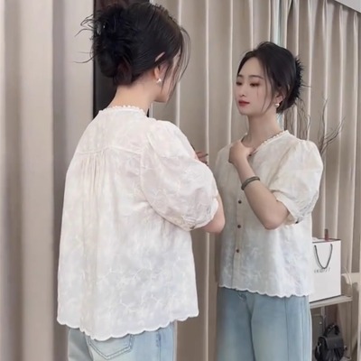 法式衬衫女短袖上衣薄夏季2025新